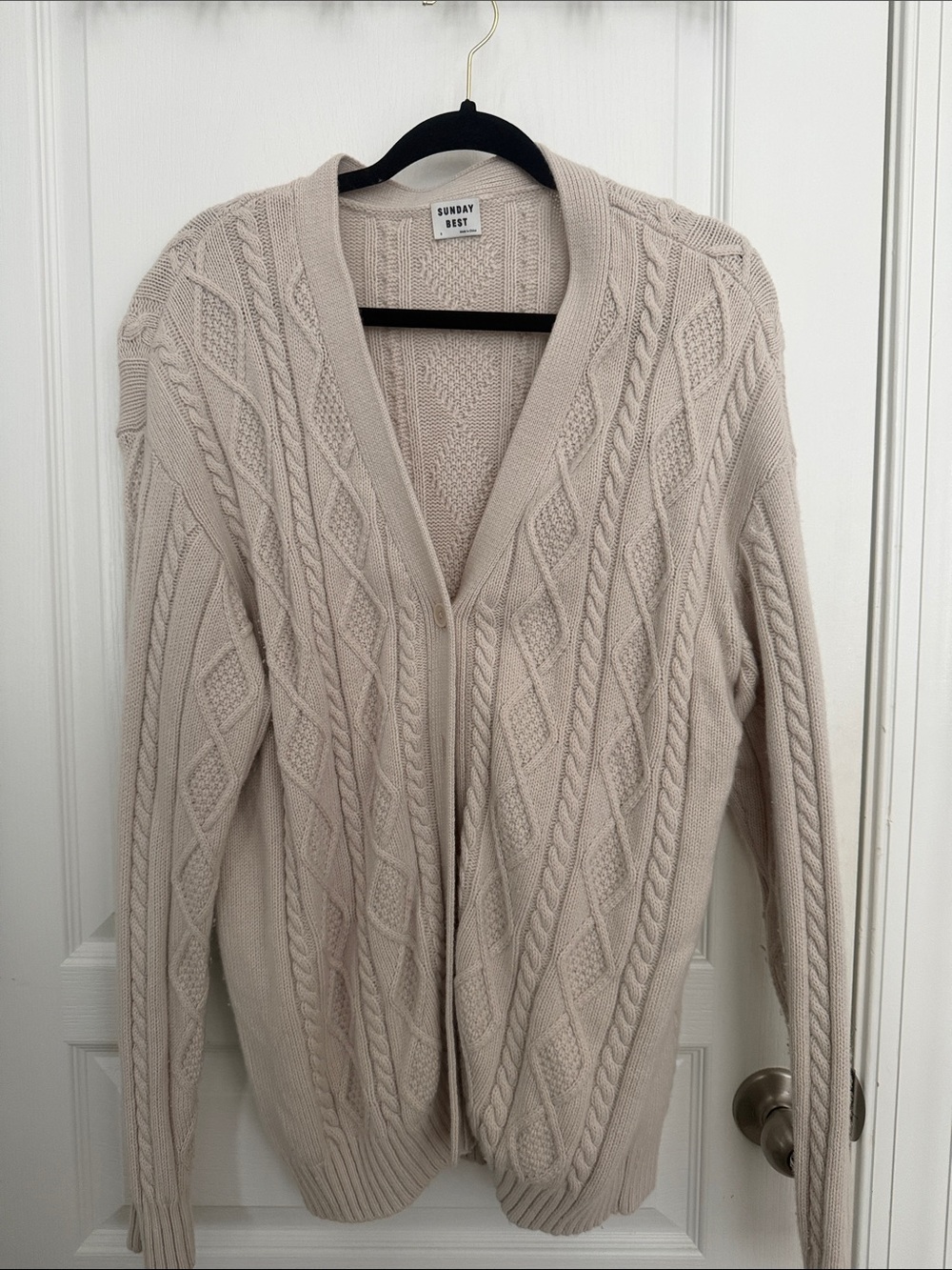 Sunday Best Neutral Cable Knit Open-Front Cardigan - Cream Beige